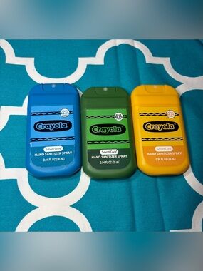 3 New Crayola Pocket Hand Sanitizer Sprays - Blue, Green, Yellow